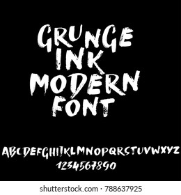 Handdrawn Dry Brush Font. Modern Brush Lettering. Grunge Style Alphabet. Vector Illustration.