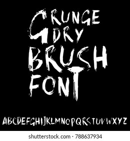 Handdrawn dry brush font. Modern brush lettering. Grunge style alphabet. Vector illustration.