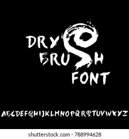 Handdrawn dry brush font. Modern brush lettering. Grunge style alphabet. Vector illustration.