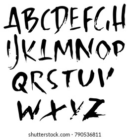 Handdrawn dry brush font. Modern brush lettering. Grunge style alphabet. Vector illustration.