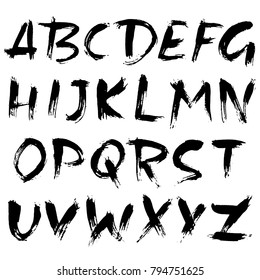 Handdrawn dry brush font. Modern brush lettering. Grunge style alphabet. Vector illustration.