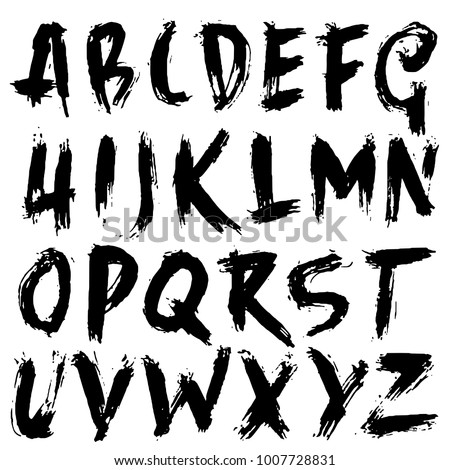 Handdrawn dry brush font. Modern brush lettering. Grunge style alphabet. Vector illustration.