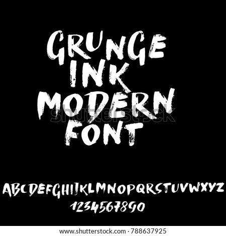 Handdrawn dry brush font. Modern brush lettering. Grunge style alphabet. Vector illustration.