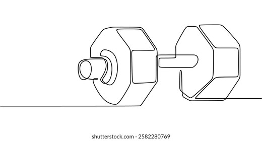 Hand-drawn dumbbells in a single continuous line. Symbol of workout, fitness, and bodybuilding. Vector illustration hand drawn.