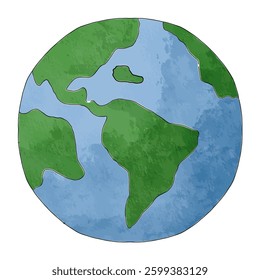 Hand-Drawn Earth Illustration with Watercolor Texture – Symbolizing Environmental Awareness and Global Sustainability