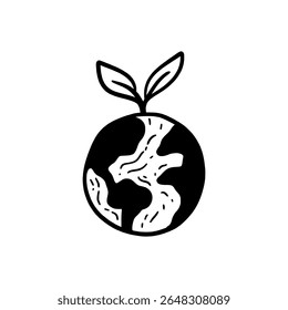 Hand-Drawn Earth with Leaf Doodle Vector 