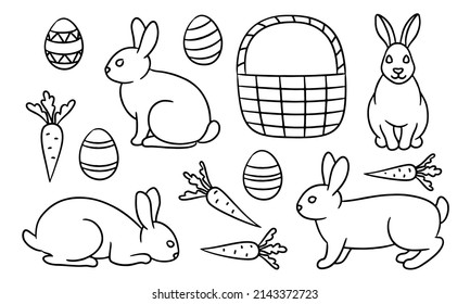 Hand-drawn Easter bunny and eggs set