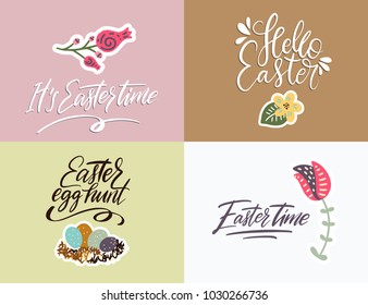Handdrawn Easter cards with cute illustrations. Handwritten lettering postcards.