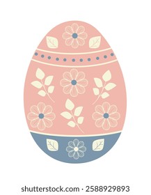 Hand-drawn Easter egg with floral elements and a folk-inspired pattern. This decorative illustration is perfect for holiday cards, seasonal designs, and festive decorations