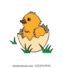 Ilustración de Pascua dibujada a mano con un pollito lindo que eclosiona de un huevo. Obra de arte de primavera alegre ideal para Pascua 