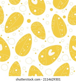 Handdrawn easter pattern with yellow eggs on a dark blue background for packaging cards
