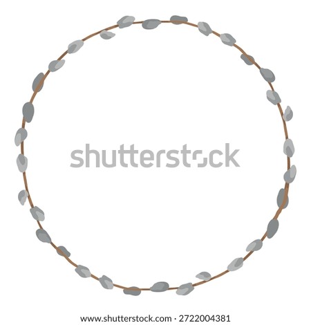 Hand-drawn Easter pussy willow floral decorative wreath isolated on white background
