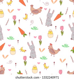 Handdrawn easter seamless pattern with , vector illustration