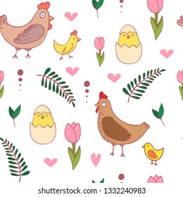 Handdrawn easter seamless pattern with , vector illustration