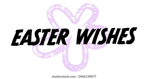 Hand-Drawn Easter Wishes Vector Design with Purple Flower. Colorful Poster Art, Holiday Quote Sign, Isolated on White Background