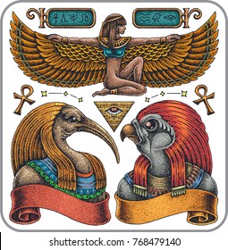 Hand-drawn Egypt theme tattoo set.