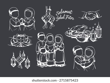 Colección de Elementos de celebración de Eid al-Fitr dibujados a mano