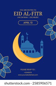 Hand-Drawn Eid Al-Fitr Greeting Flyer for Social Media with Islamic Festive Vibes