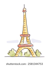 Hand-drawn Eiffel Tower. Vector Illustration