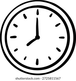 Hand-drawn Eight O'Clock Clock Icon for Time Management and Schedule Concepts