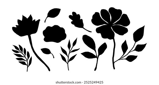 hand-drawn elegant floral black  silhouette