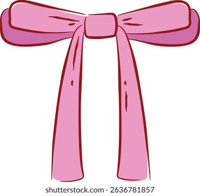 Hand-drawn Elegant Pink Ribbon Bow Cute Aesthetic Couquette Illustration