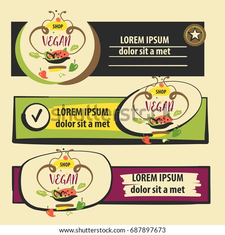 Hand-drawn element design logo, banner, poster for vegan cafe, eco organic cafe. Sketch image of vegetarian vegetable dish. Tomato, salad and pepper.