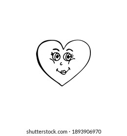 Hand-drawn element for valentine's day. Doodles for web, postcard design, congratulations. Heart with a cute face