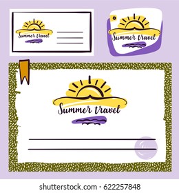 Hand-drawn element vector design for corporate identity business mock-up with logo for travel agency, tour operator.