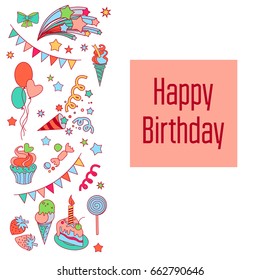 Hand-drawn elements baloons, fireworks, stars, flag for patches, stickers, design cards and leaflets Cartoon elements characters
