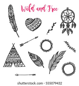 Hand-drawn elements with in bohemian style 