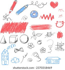hand-drawn elements, children's school drawing, vector