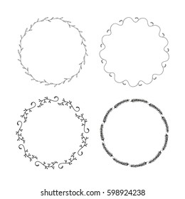 Handdrawn elements for logotype with  circles, isolated on white background and easy to use. Vector illustration