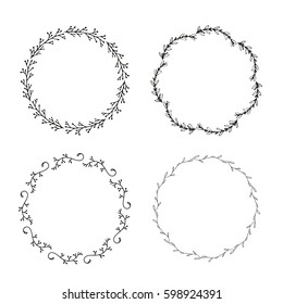 Handdrawn elements for logotype with  circles, isolated on white background and easy to use. Vector illustration