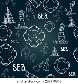 hand-drawn elements of maritime stile. vektor pattern on the marine theme on a dark background