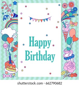 Hand-drawn elements rainbow, cloud, stars, flag for patches, stickers, design cards and leaflets Cartoon elements characters