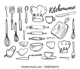 Hand-drawn elements related to cooking, restaurant and cafe theme. Doodle style. Perfect for decorating menus, recipes, cookbooks and magazines.