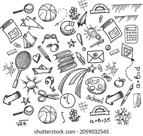 hand-drawn elements of school design for the design of works, vector set