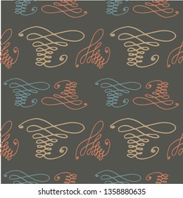 Hand-drawn elements seamless pattern. Vector illustration on gray background