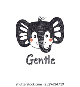 Hand-Drawn Elephant Illustration with Gentle Text for children s designs or educational animal-themed projects