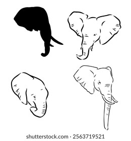 Hand-drawn Elephant. Vector editable stroke. African elephant, vector sketch
