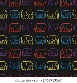 Hand-drawn Elephants Seamless Vector Pattern Design