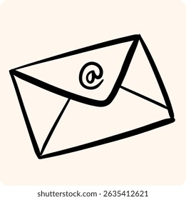 Hand-Drawn Email Envelope Icon with At Symbol
