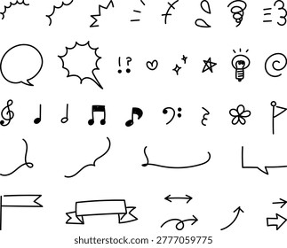 Hand-drawn embellishment set - no black lines filled in.