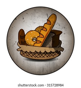 hand-drawn emblem a basket with bread