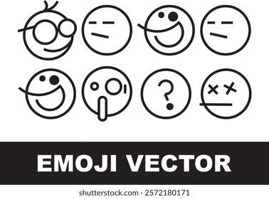 Hand-drawn emoji faces, black and white sketches, simple circular designs, expressive cartoon emotions, minimalist line art, various facial expressions, quirky doodle style, vector graphic concept