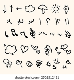 Hand-Drawn Emotion Decoration Manga Icon Set With illustration style doodle and line art