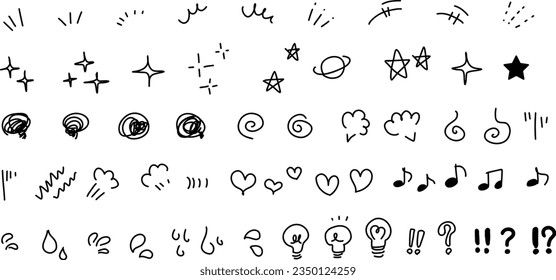 Hand-drawn emotion embellishment comic symbol icon set