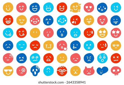 Hand-drawn emotional expression face icon set (colorful)