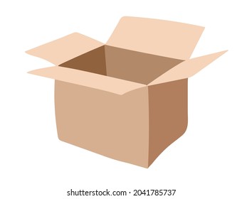 Hand-drawn Empty Cardboard Box isolated on white background.   Vector illustration